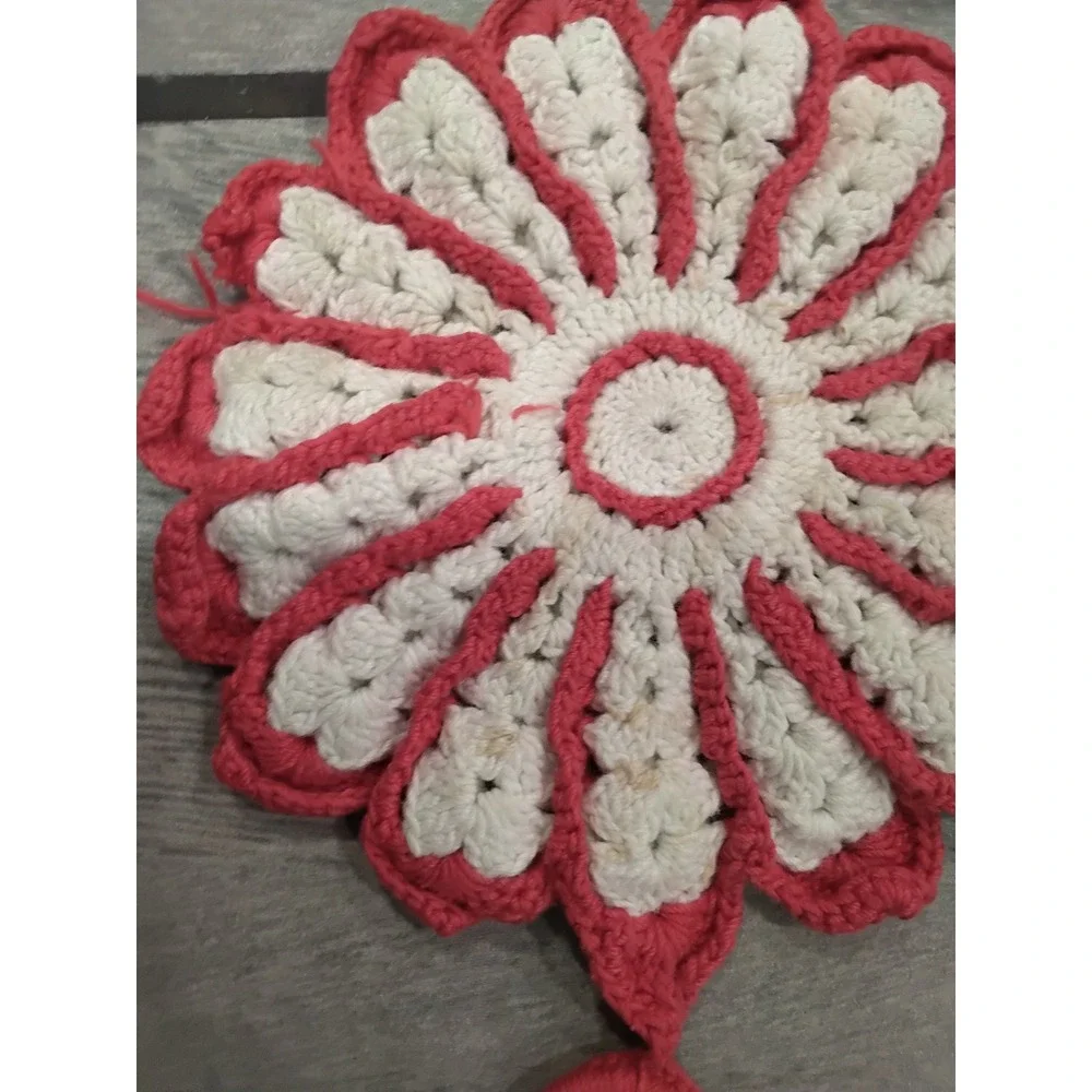 Vintage Handmade Crochet Pot Holders Set of 4 Floral Chevron Cottagecore Kitchen
